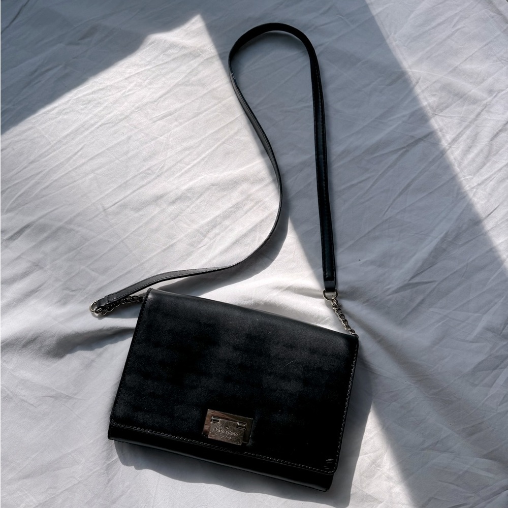 Kate Spade Crossbody Shoulder Bag - Black, Gold, Sleek modern envelope style